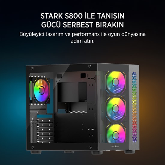 James Donkey JD-STARK-S800-750W-BLACK Gaming Kasa - 750W 80+ Bronze, 4x ARGB Fan, Temperli Cam, ATX Siyah Kasa