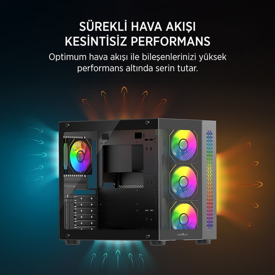 James Donkey JD-STARK-S800-650W Gaming Kasa - 650W 80+ Bronze, 4x ARGB Fan, Temperli Cam, ATX, Siyah Oyuncu Kasası