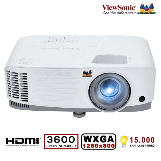 ViewSonic PA503W 3800 ANSI Lümen WXGA 1280x800 DLP Projeksiyon Cihazı - 22.000:1 Kontrast, HDMI, 3D, Hoparlör