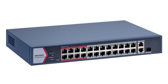 Hikvision DS-3E1326P-EI/M Yönetilebilir Switch - 24 Port PoE, 2x SFP Uplink, 370W Bütçe, 300 Metre Menzil