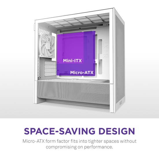 NZXT H3 Flow Beyaz Micro ATX Kasa + 750W Güç Kaynağı (CC-H31FW-01-C750SI) - Temperli Cam, Yüksek Hava Akışı, Mesh