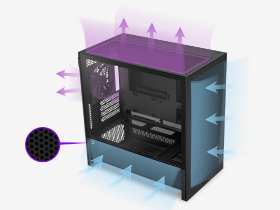 NZXT H3 Flow Siyah Micro ATX Kasa + 750W Güç Kaynağı (CC-H31FB-01-C750SI) - Temperli Cam, Yüksek Hava Akışı, Mesh