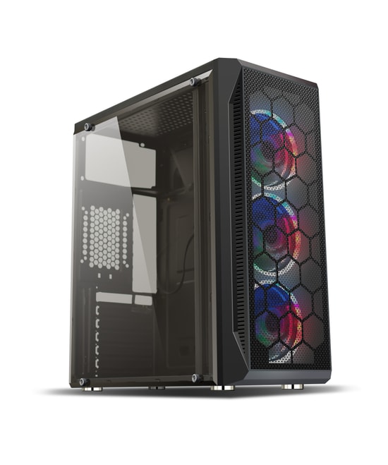 Hiper ZOE-500W Siyah Gaming ATX Mid Tower Kasa - 500W PSU, 3x12cm Rainbow Fan, Mesh Panel, Temperli Cam, Oyuncu Kasası
