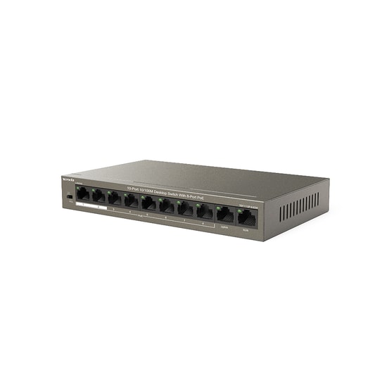 Tenda TEF1110P-8-63W 10 Port 10/100 8xPoE 58W Switch - 2x Uplink, 250m İletim Mesafesi, Yönetilemez Masaüstü