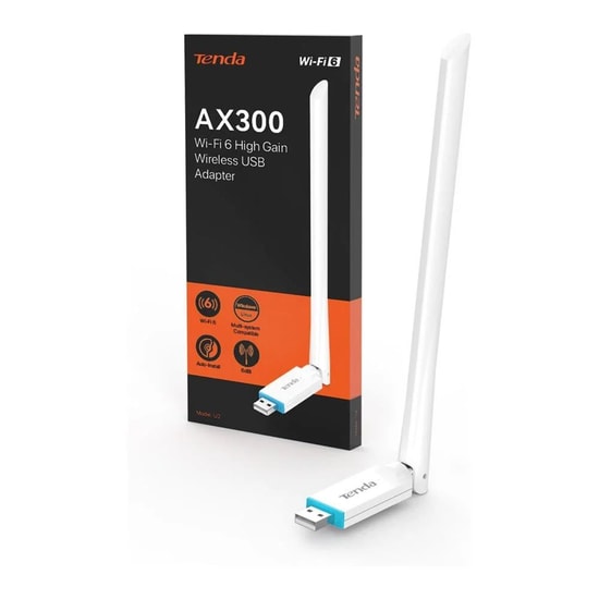 Tenda U2 AX300 Wi-Fi 6 Yüksek Kazançlı USB Ağ Adaptörü - 286 Mbps, 6dBi Harici Anten, Windows 11 Destekli