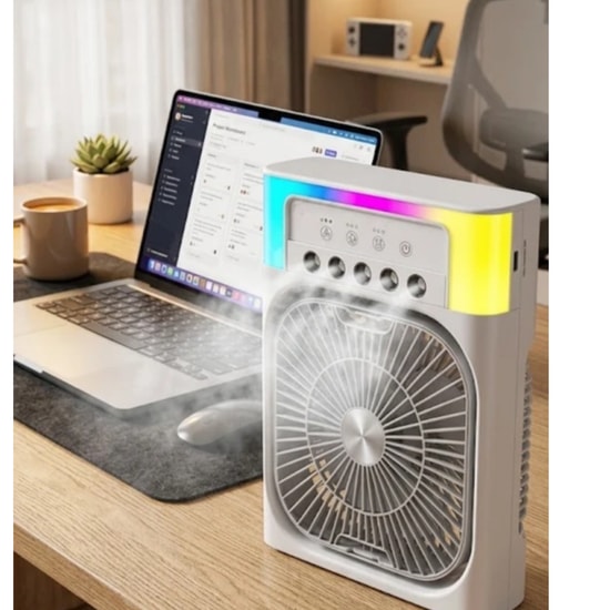 Nettech Okmore DD5005A Beyaz Su Buharlı Portatif Fan (NT-118560) - Ev, Ofis ve Okul Tipi, RGB Işıklı, Taşınabilir Fan