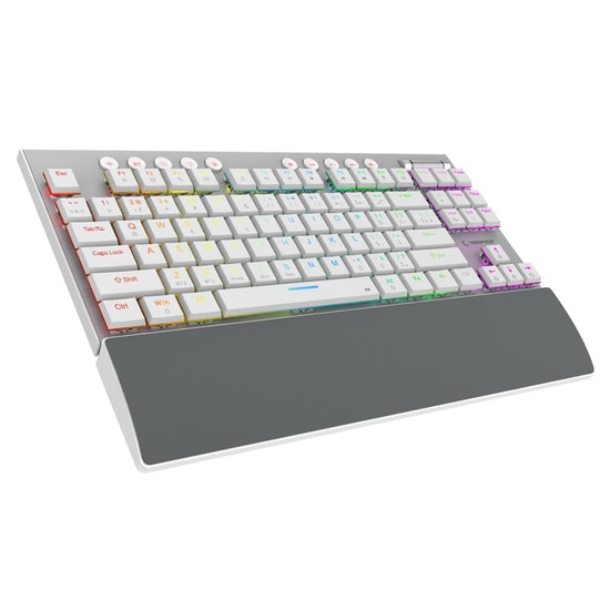 Rampage Beru Beyaz Kablosuz Mekanik Oyuncu Klavyesi - Low Profile Red Switch, RGB, TKL, 2.4GHz + Bluetooth, Q Düzen