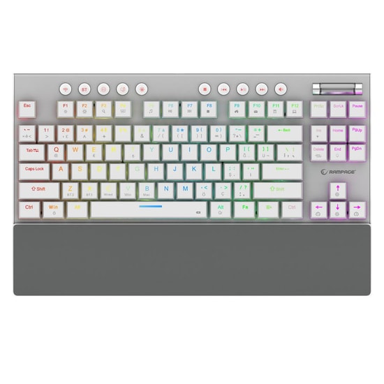 Rampage Beru Beyaz Kablosuz Mekanik Oyuncu Klavyesi - Low Profile Red Switch, RGB, TKL, 2.4GHz + Bluetooth, Q Düzen