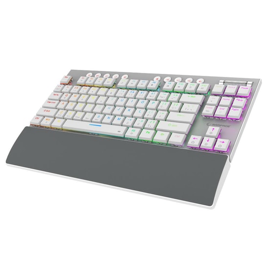 Rampage Beru Beyaz Kablosuz Mekanik Oyuncu Klavyesi - Low Profile Red Switch, RGB, TKL, 2.4GHz + Bluetooth, Q Düzen