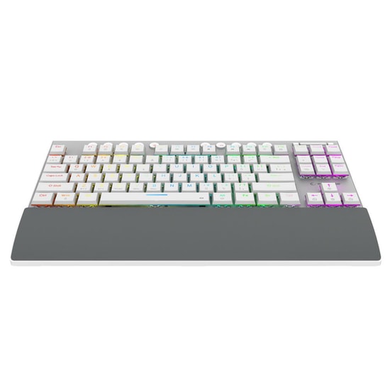 Rampage Beru Beyaz Kablosuz Mekanik Oyuncu Klavyesi - Low Profile Red Switch, RGB, TKL, 2.4GHz + Bluetooth, Q Düzen