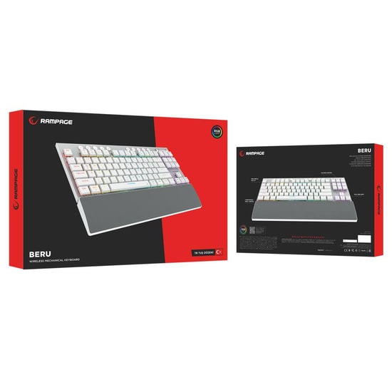 Rampage Beru Beyaz Kablosuz Mekanik Oyuncu Klavyesi - Low Profile Red Switch, RGB, TKL, 2.4GHz + Bluetooth, Q Düzen