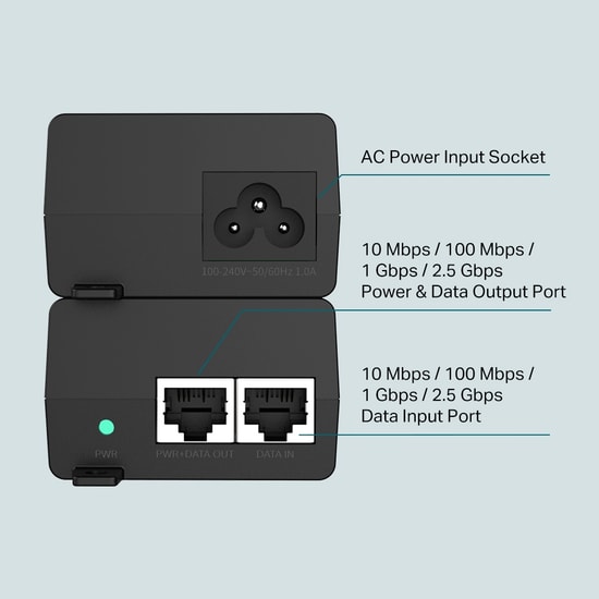 TP-Link Omada TL-POE260S 2.5G PoE+ Enjektör - 802.3af/at, 30W Güç, 2.5 Gigabit Multi-Gigabit Port, Tak ve Çalıştır