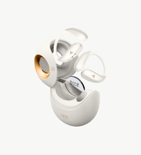 Linktech X166 Açık Kulak Tasarım Ai Dijital Ekranlı Krem Renkli Bluetooth Kulaklık - Spora Uygun, BT 5.0, 13 mm Sürücü