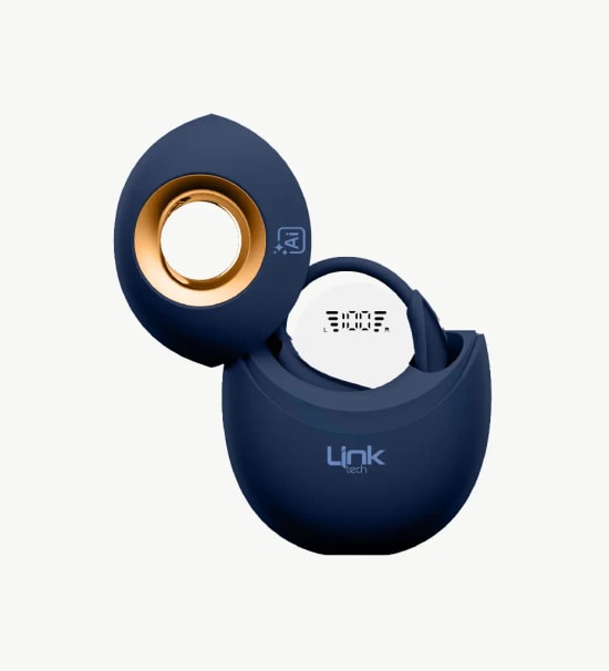 Linktech X166 Açık Kulak Tasarım Ai Dijital Ekranlı Koyu Mavi Bluetooth Kulaklık - Spora Uygun, BT 5.0, 13 mm Sürücü