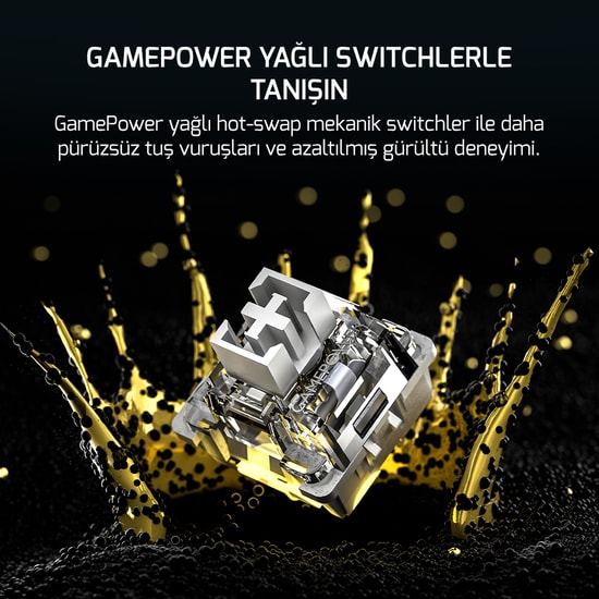 Gamepower Gasket Pro X RGB Kablosuz Mekanik Gaming Klavye - Hot-Swap Yağlı Switch, 0.85" LCD Ekran, 4000mAh, BT 5.0