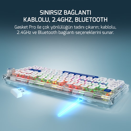 Gamepower Gasket Pro X RGB Kablosuz Mekanik Gaming Klavye - Hot-Swap Yağlı Switch, 0.85" LCD Ekran, 4000mAh, BT 5.0