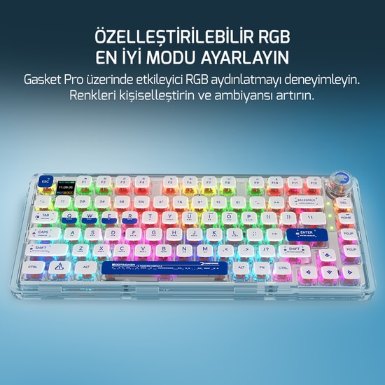 Gamepower Gasket Pro X RGB Kablosuz Mekanik Gaming Klavye - Hot-Swap Yağlı Switch, 0.85" LCD Ekran, 4000mAh, BT 5.0