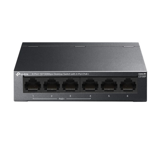 TP-Link LS106P 6 Port PoE Switch - 4 Port 10/100Mbps PoE+ (65W), Metal Kasa, Yönetilemez, Masaüstü Switch Anahtar