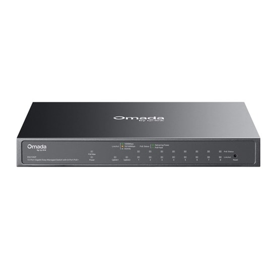 TP-Link Omada ES210GP 10 Port Gigabit Yönetilebilir PoE Switch - 8 Port PoE+, 63W, 10/100/1000 Mbps, Metal Kasa