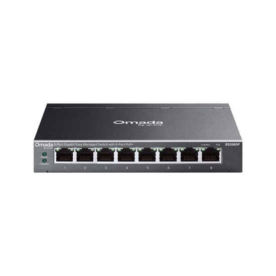 TP-Link Omada ES208GP 8 Port Gigabit Yönetilebilir PoE+ Switch - 64W PoE, 10/100/1000 Mbps, Metal Kasa, Masaüstü