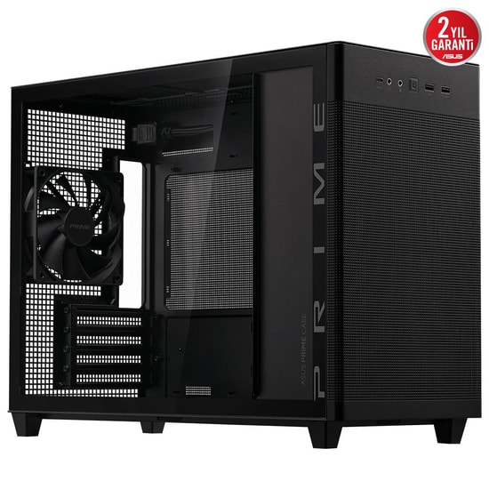 Asus PRIME-AP201-TG-SIYAH Siyah Micro-ATX Kasa - Temperli Cam, 1x120mm Fan, USB 3.2, Type-C, 360mm Radyatör Desteği
