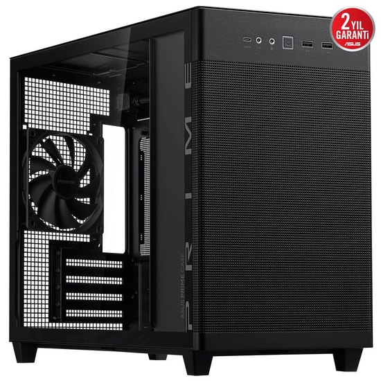 Asus PRIME-AP201-TG-SIYAH Siyah Micro-ATX Kasa - Temperli Cam, 1x120mm Fan, USB 3.2, Type-C, 360mm Radyatör Desteği