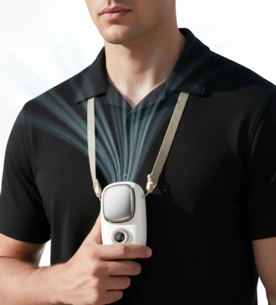 LinkTech FA51 Premium Büyük Boy Buz Kompresli Krem El Fanı - Eller Serbest, Askı İpli, 15.000 RPM, Ayarlanabilir Hız