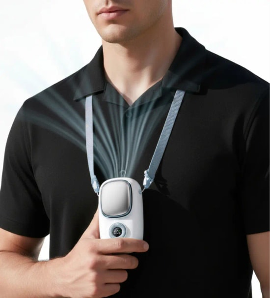 LinkTech FA51 Premium Büyük Boy Buz Kompresli Mavi El Fanı - Eller Serbest, Askı İpli, 15.000 RPM, Ayarlanabilir Hız