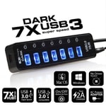 Dark DK-AC-USB371 7 Port USB 3.0 Çoklayıcı Hub - 1x Hızlı Şarj Portu, Bağımsız Anahtarlı, Adaptör Destekli, Siyah