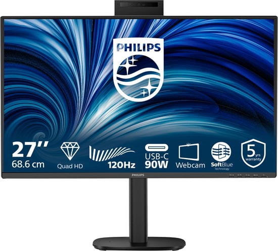 Philips 27B2U3601H/00 27" 2K QHD IPS Monitör - 2560x1440, 120Hz, 4ms, Type-C, Webcam, Hoparlör, 1.07B Renk