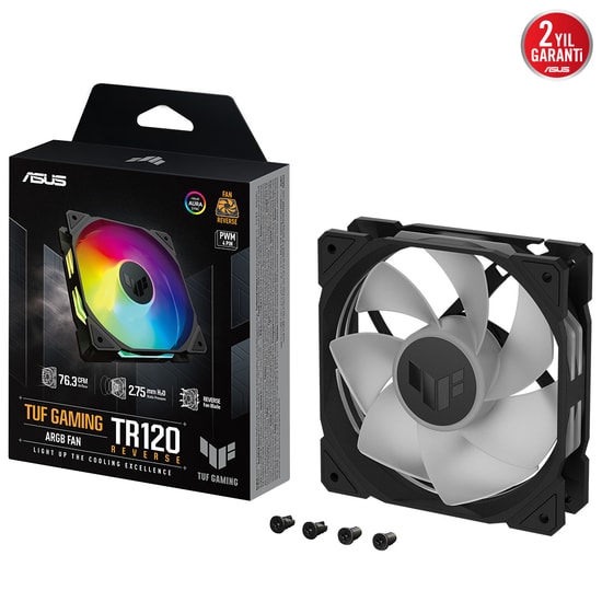 Asus TUF TR120 Reverse 120mm ARGB Siyah Kasa Fanı - 2000 RPM, 77.4 CFM, 29 dB, Ters Hava Akışı, PWM 4-Pin