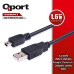 Qport Q-USBKM1.5 USB 2.0 to Mini USB 5 Pin Kamera Data ve Şarj Kablosu - 1.5 Metre Uzunluk, Siyah ve Dayanıklı