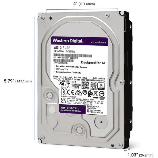 WD Purple 12TB Güvenlik HDD (WD122PURP) - 3.5" SATA3, 7200RPM, 512MB Cache, 7/24 Kayıt, 3 Yıl Garanti