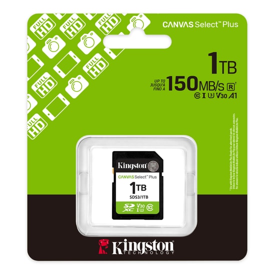 Kingston 1TB Canvas Select Plus G3 SD Kart (SDS3/1TB) - 150MB/s, Class 10, UHS-I, U3, V30, 4K Video Hafıza Kartı