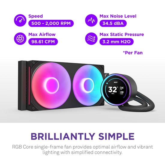 NZXT Kraken Elite 280 RGB (RL-KR28E-B1) Siyah Sıvı Soğutucu - 280mm Radyatör, LCD Ekran, 2x140mm Fan, 98.61 CFM