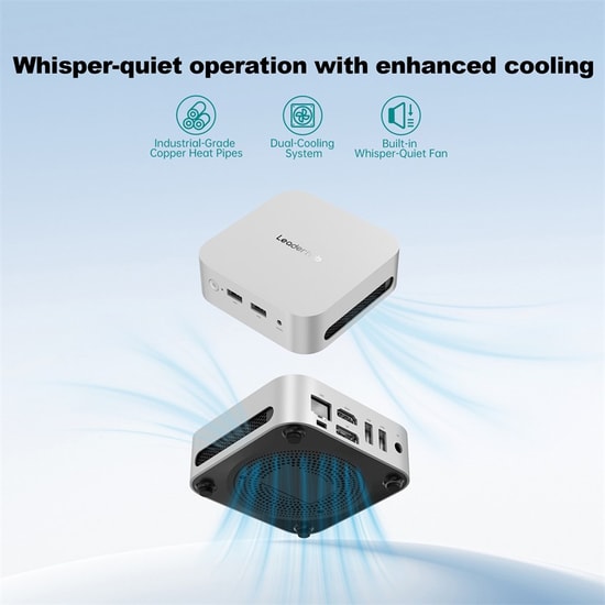 Leaderhub LP1C-Premier Mini PC: Intel N100, 16GB RAM, 512GB SSD, Windows 11 Pro - Gümüş, Kompakt İş İstasyonu