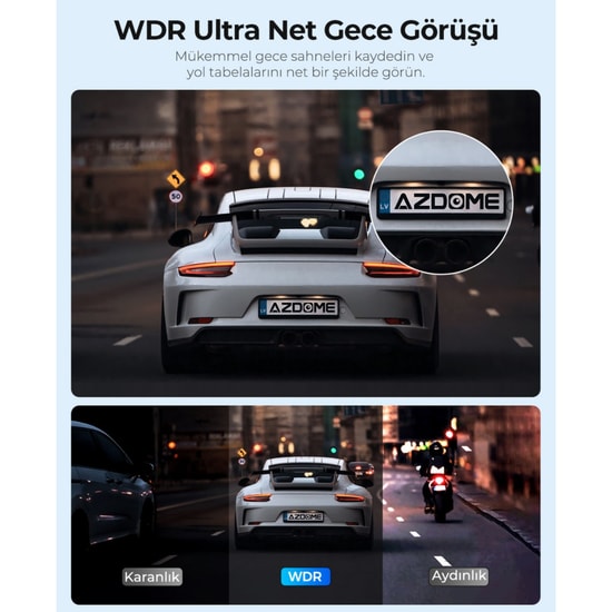 Azdome M330 Siyah Araç Kamerası - 1080P Full HD, WiFi, Gece Görüşü, G-Sensör, 136 Derece Geniş Açı Dahili Mikrofon