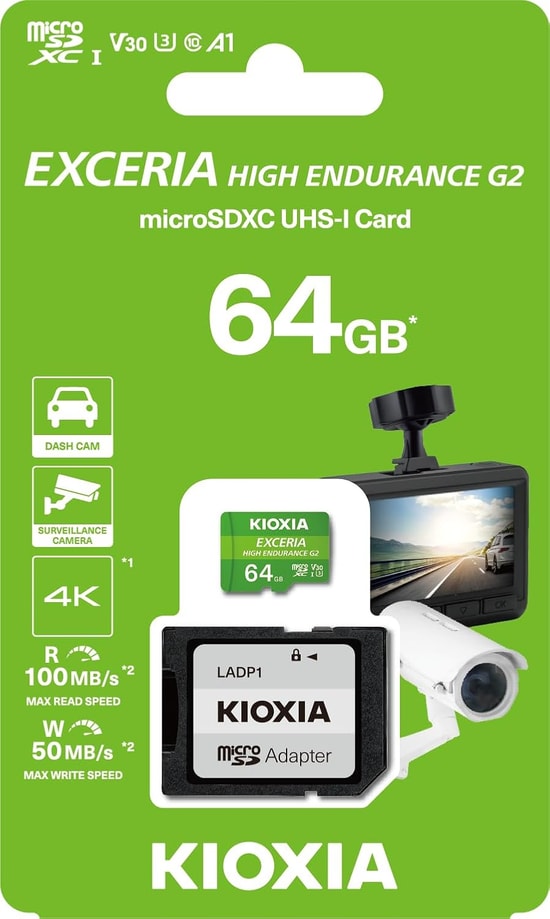 KIOXIA EXCERIA HIGH ENDURANCE G2 64GB microSDXC Kart (LMHE2G064GG2) - V30, 4K Desteği 100/60MBs Okuma Yazma, Su Geçirmez