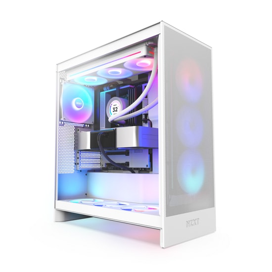NZXT H7 Flow Beyaz RGB E-ATX Oyuncu Kasası (CM-H72FW-R1) - 3x120mm RGB Fan, Temperli Cam, 420mm Radyatör Desteği