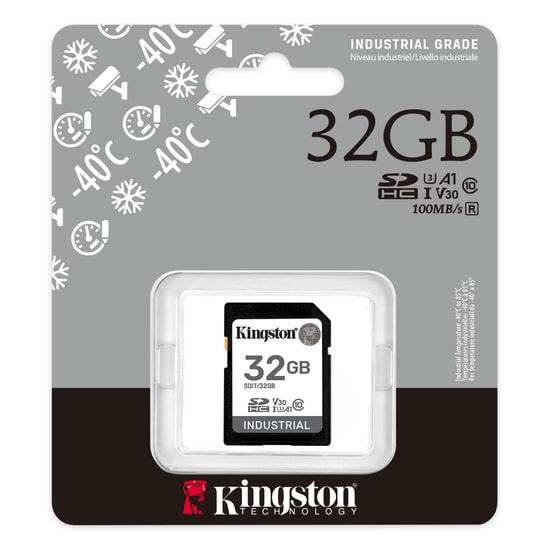 Kingston 32GB Industrial SDHC (SDIT32GB) - 100MB/s Okuma, C10, UHS-I U3, V30, A1, pSLC Endüstriyel Hafıza Kartı