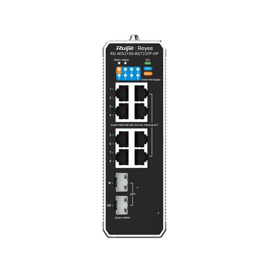 Ruijie Reyee RG-NIS2100-8GT2SFP-HP 8 Port Gigabit Poe Endüstriyel Switch - 2xSFP, 240W, L2 Cloud Yönetilebilir