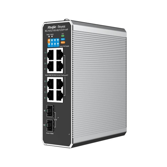 Ruijie Reyee RG-NIS2100-8GT2SFP-HP 8 Port Gigabit Poe Endüstriyel Switch - 2xSFP, 240W, L2 Cloud Yönetilebilir