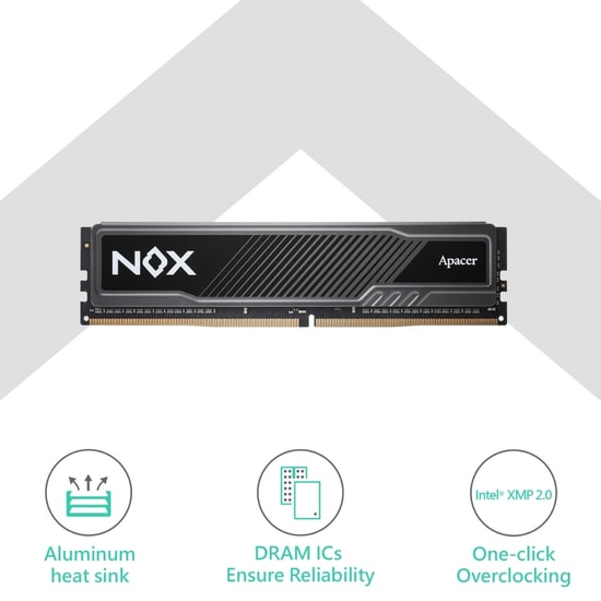 Apacer NOX 8GB (1x8GB) 3200MHz CL16 DDR4 Gaming Ram (AH4U08G32C28YMBAA-1) - Alüminyum Soğutucu, Masaüstü Bellek
