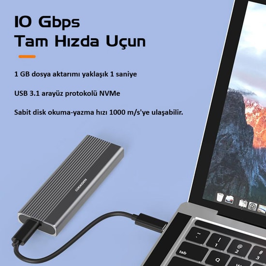Codegen CDG-SSD-40BC Type-C USB 3.1 M.2 NVMe SSD Alüminyum Disk Kutusu - 10Gbps, M-Key / B+M Key Uyumlu Kasa