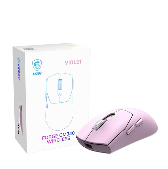MSI Forge GM340 W Violet Kablosuz Oyuncu Mouse - 12000 DPI, 57g Ultra Hafif, Optik Sensör, WiFi, Mor Renk