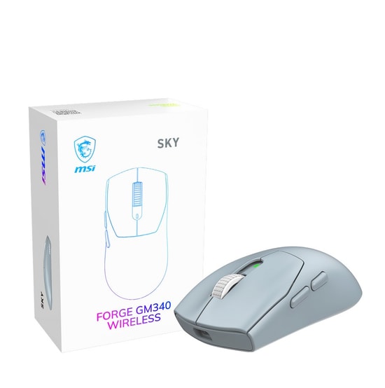 MSI Forge GM340 W Sky Kablosuz Oyuncu Mouse - 12000 DPI, 57g Ultra Hafif, Optik Sensör, WiFi, Gök Mavisi Renk