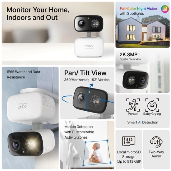 TP-Link Tapo C216 4MP 2K Wi-Fi Güvenlik Kamerası - 360 Pan/Tilt, Renkli Gece Görüşü, Akıllı Takip, AI Algılama