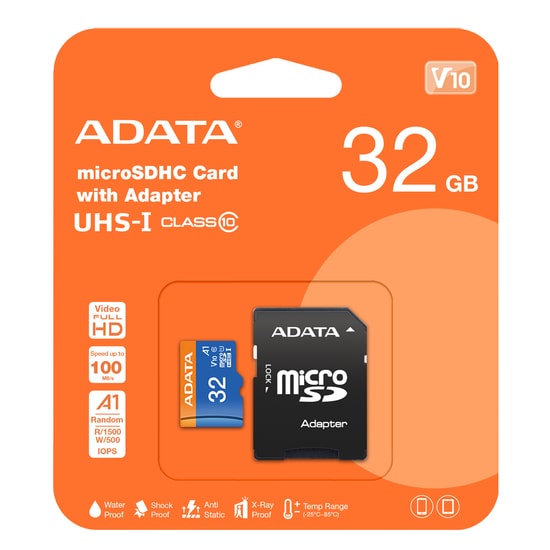 Adata 32GB Premier microSDHC (AUSDH32GUICL10A1-RA1) Hafıza Kartı + SD Adaptör - 100/25MB/s, UHS-I, Class 10, V10