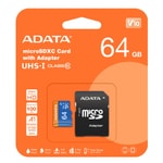 Adata 64GB Premier microSDXC (AUSDX64GUICL10A1-RA1) Hafıza Kartı + SD Adaptör - 100/25MB/s, UHS-I, Class 10, V10