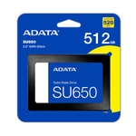 Adata SU650 512GB 2.5 SSD (ASU650SS-512GT-R) - 520MB/s Okuma, 450MB/s Yazma, SATA 3, 3D NAND Flash Dahili Disk